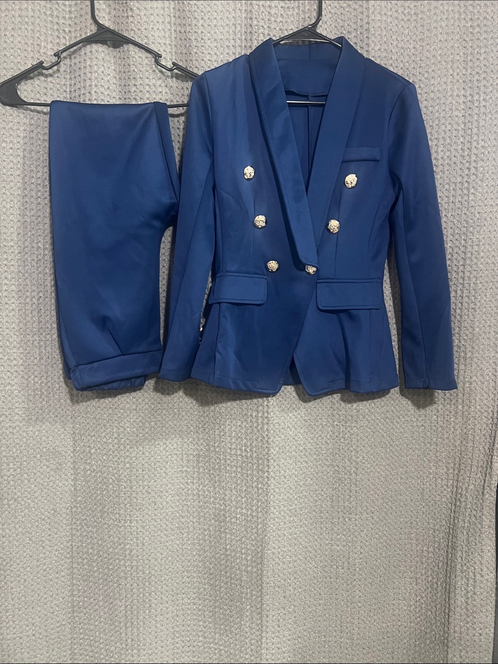 Women’s Double-Breasted Navy Pantsuit - Tailored Blazer & Trousers